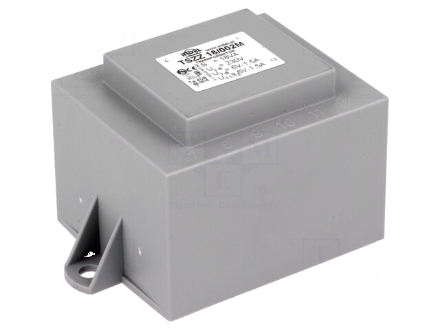 Transformator: ingegoten; 18VA; 230VAC; 6V; 6V; 1,5A; 1,5A; PCB; IP00 Transformator: ingegoten; 18VA; 230VAC; 6V; 6V; 1,5A; 1,5A; PCB; IP00